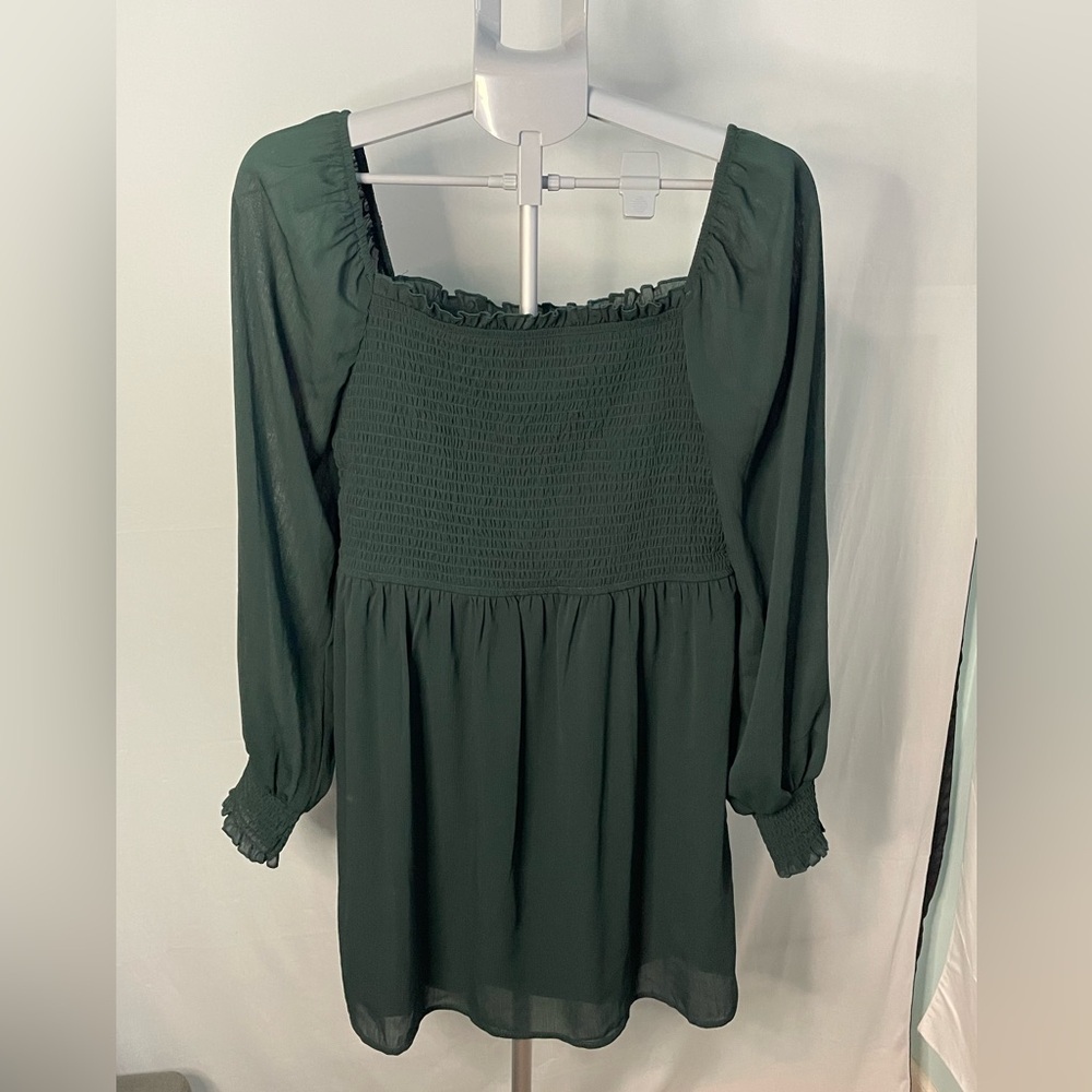 Inspired Hearts Dark Green Smocked Long Sleeve Dress Size XL